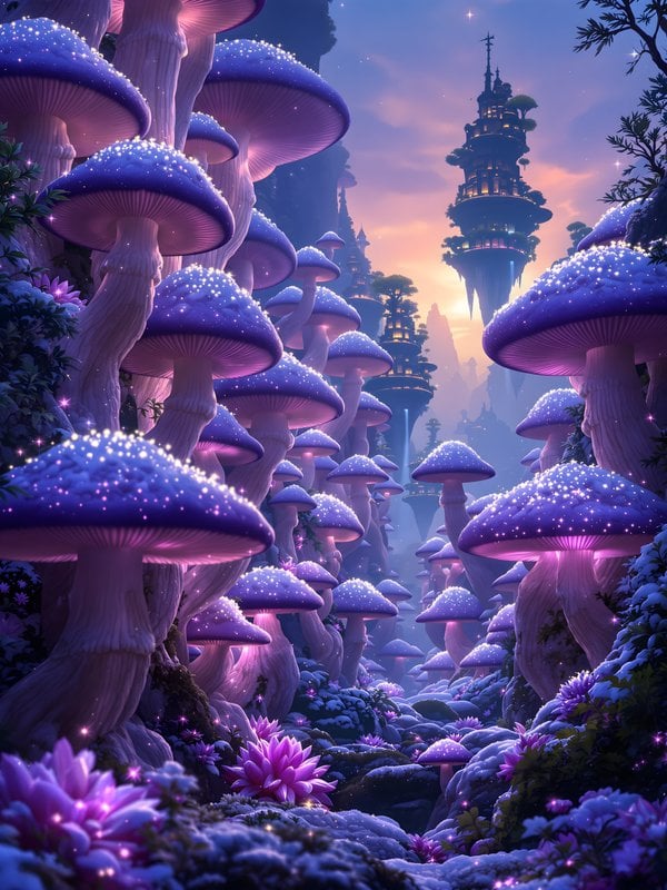 Enchanted Glowing Mushroom Valley Fantasy Landscape