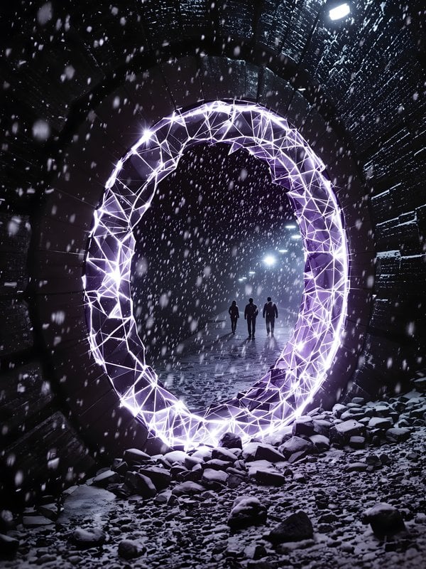 Sci-Fi Portal in Snowy Tunnel, Futuristic