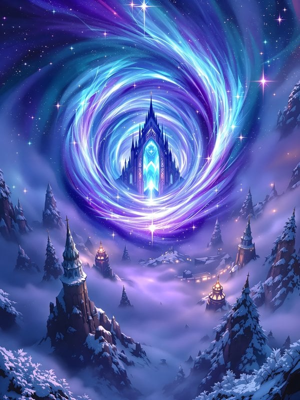 Winter Castle Fantasy Portal Galaxy Wallpaper