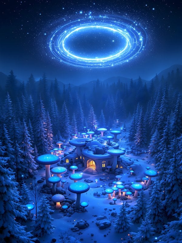 Enchanted Forest Mushroom House & Glowing Portal