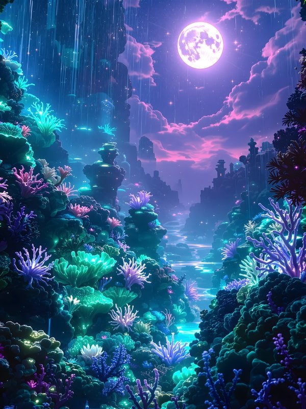 Enchanted Glowing Underwater Kingdom Night