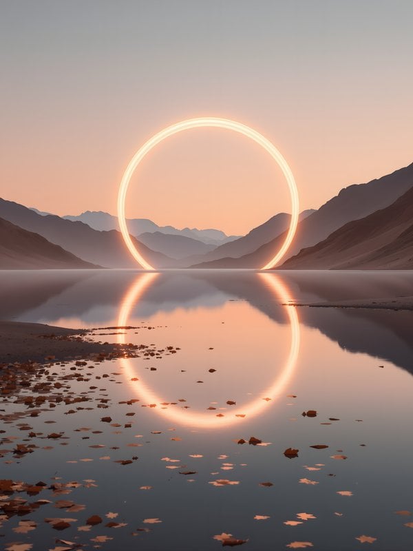 Glowing Ring over Calm Lake at Sunset