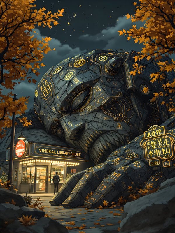 Ancient Golem Bookstore at Night Wallpaper