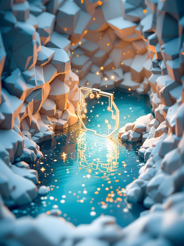 Mystical Glow in Geometric Canyon Water