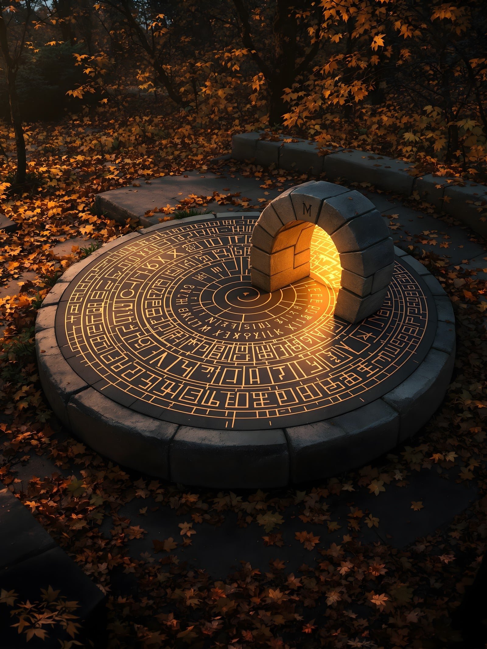 Autumn Mystery Rune Portal Wallpaper, autumn wallpaper, glowing runes, mystery portal, fantasy art, enchanted forest, magical symbols