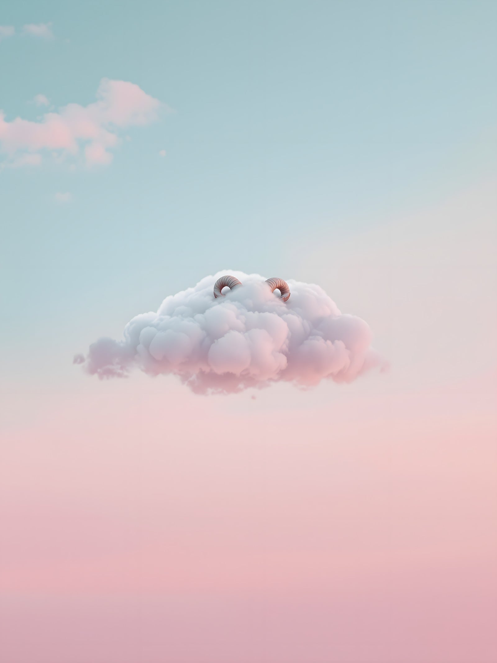 Pastel Cloud with Horns Aesthetic Wallpaper, pastel cloud, ram horns, minimalist, dreamy, aesthetic, pink teal sky