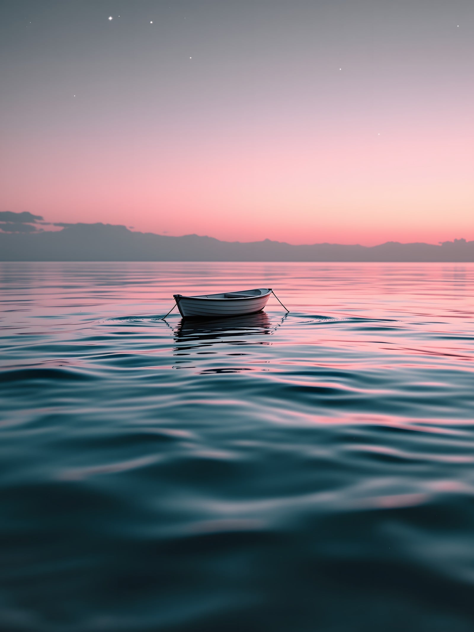 Minimal Rowboat at Sunset Pink Ocean Horizon, rowboat, sunset, ocean, pink sky, teal water, calm