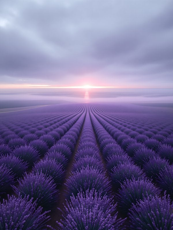 Purple Lavender Field Sunset Aesthetic Wallpaper
