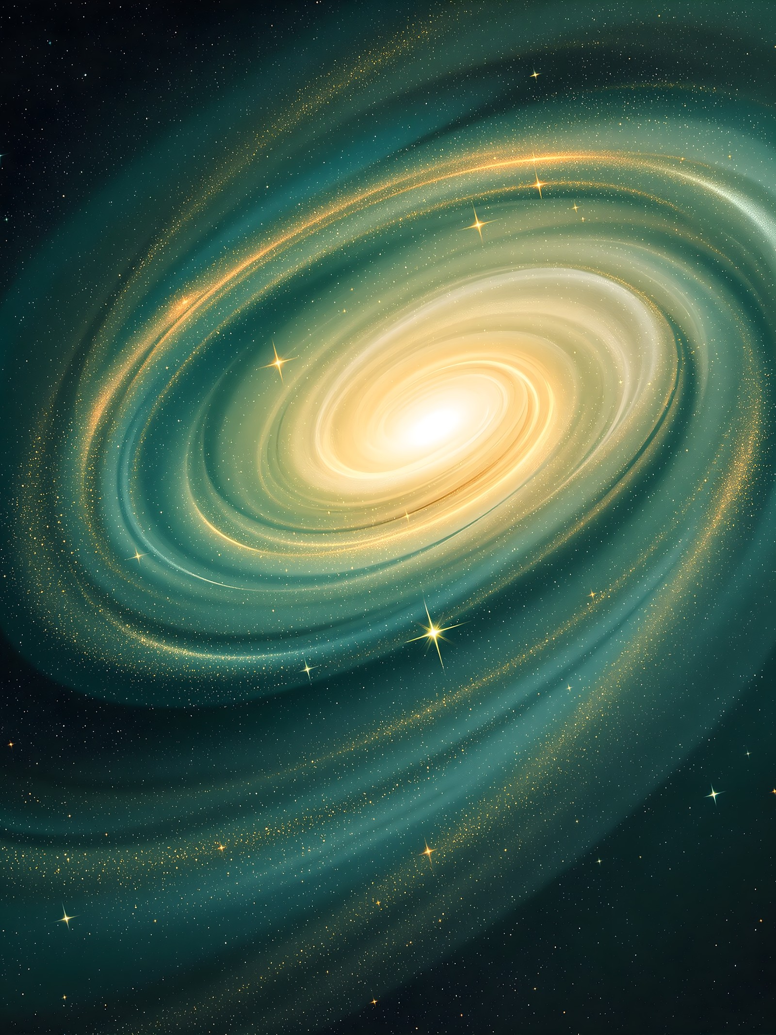 Spiral Galaxy Teal Gold Stars Nebula Wallpaper, galaxy, spiral galaxy, space, nebula, stars, cosmic