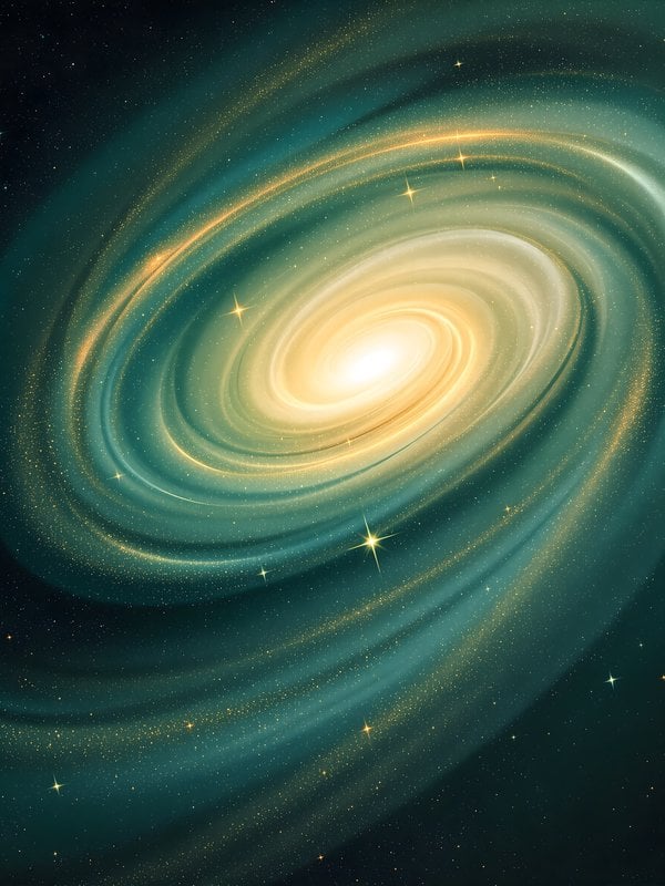 Spiral Galaxy Teal Gold Stars Nebula Wallpaper