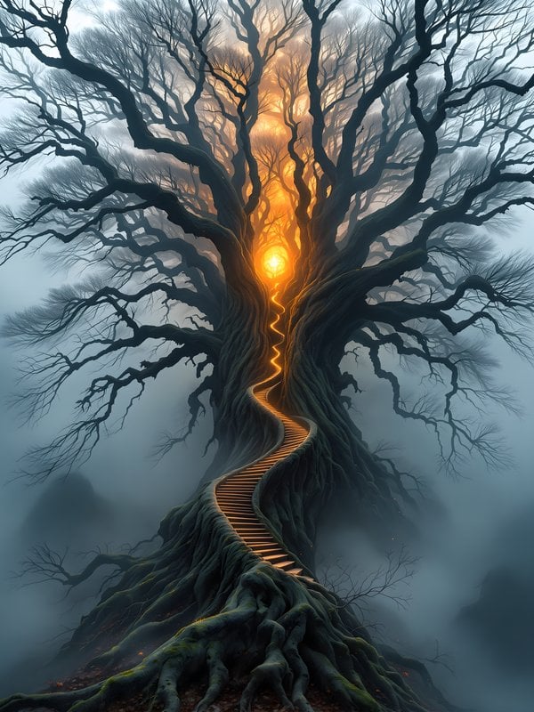 Mystical Tree of Light Path Wallpaper