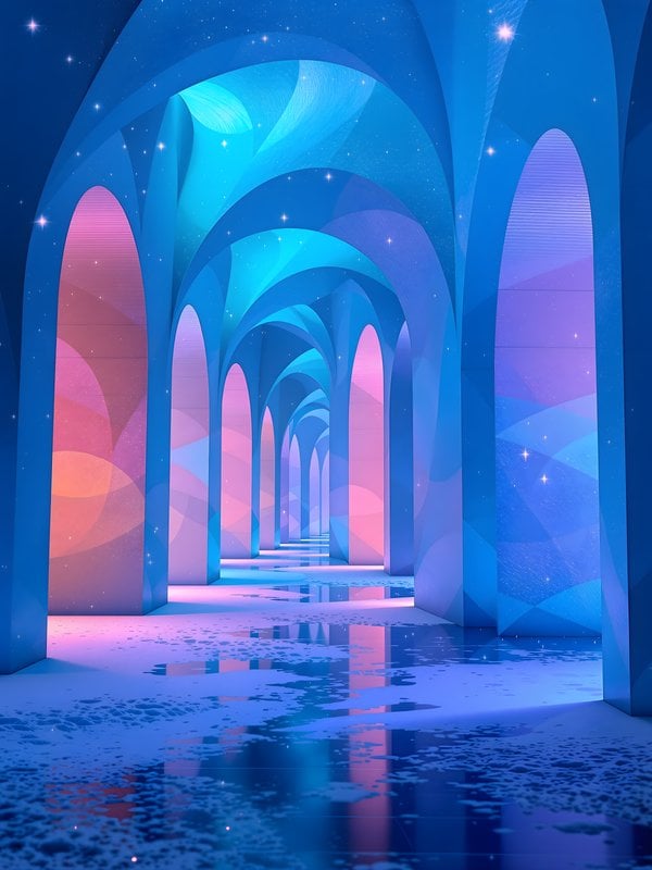 Dreamy Neon Archway Passage Wallpaper