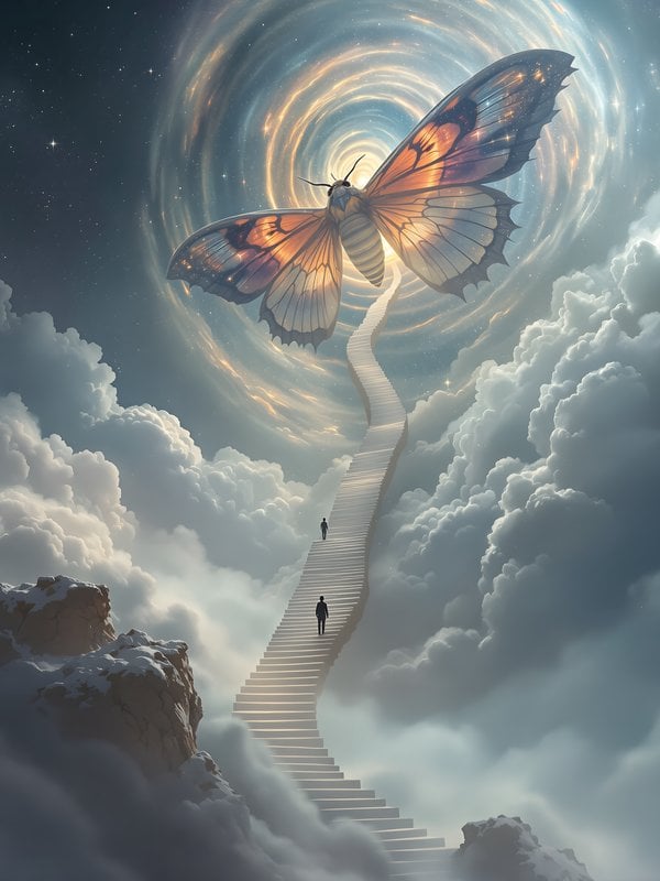 Celestial Ascent: Butterfly, Stairway to Heaven, & Stars