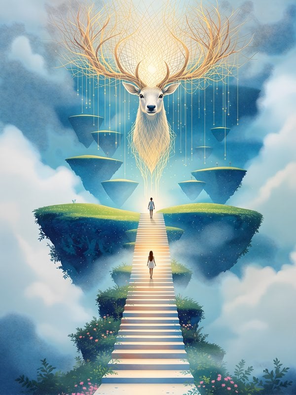 Celestial Stag Guardian Floating Islands Stairway