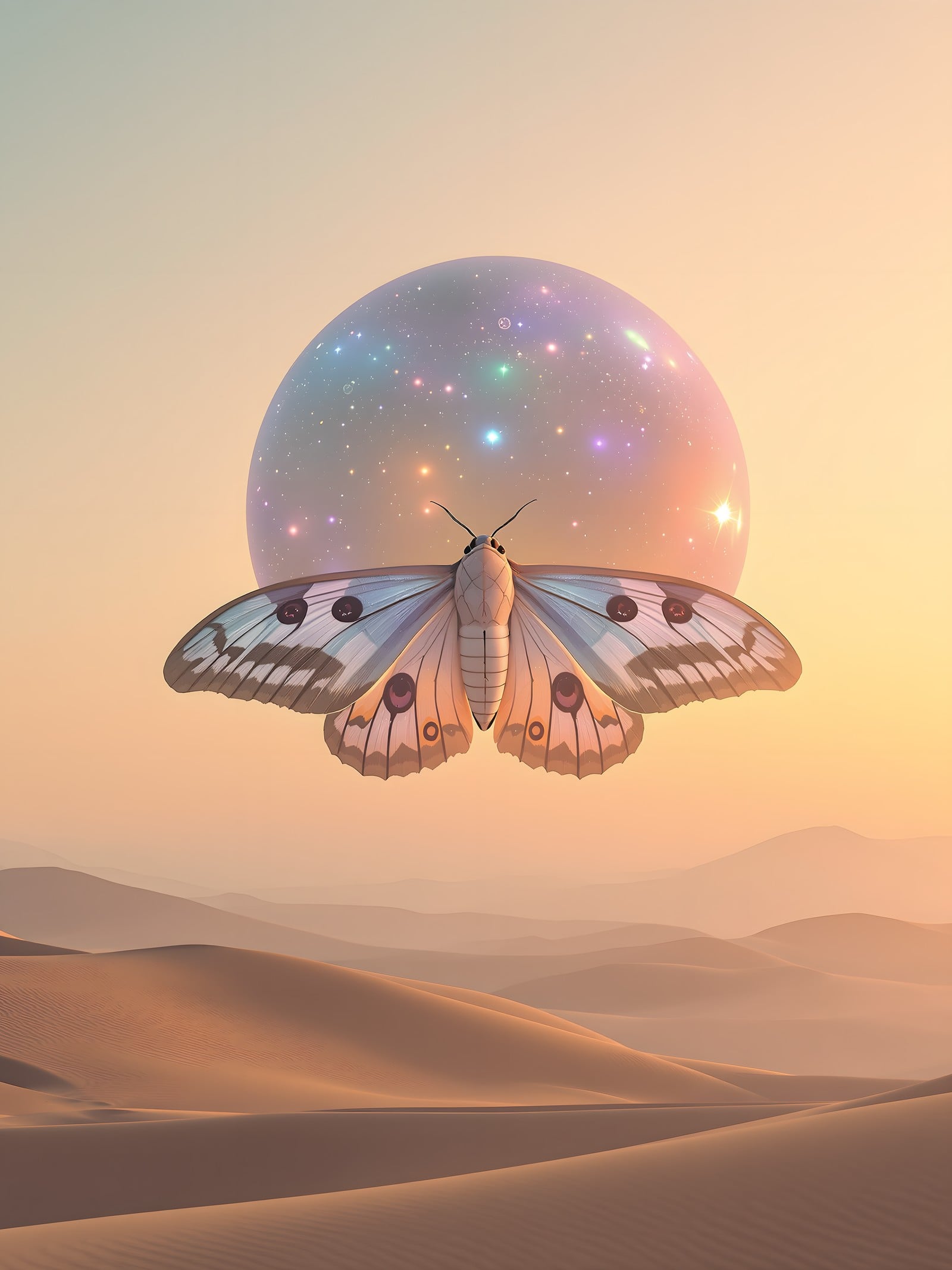 Cosmic Butterfly Desert Dream, butterfly, moth, desert, dunes, cosmic, celestial