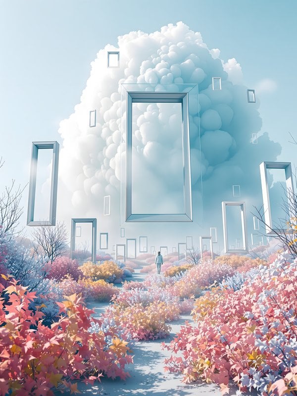 Dreamy Landscape Floating Windows Cloud Person