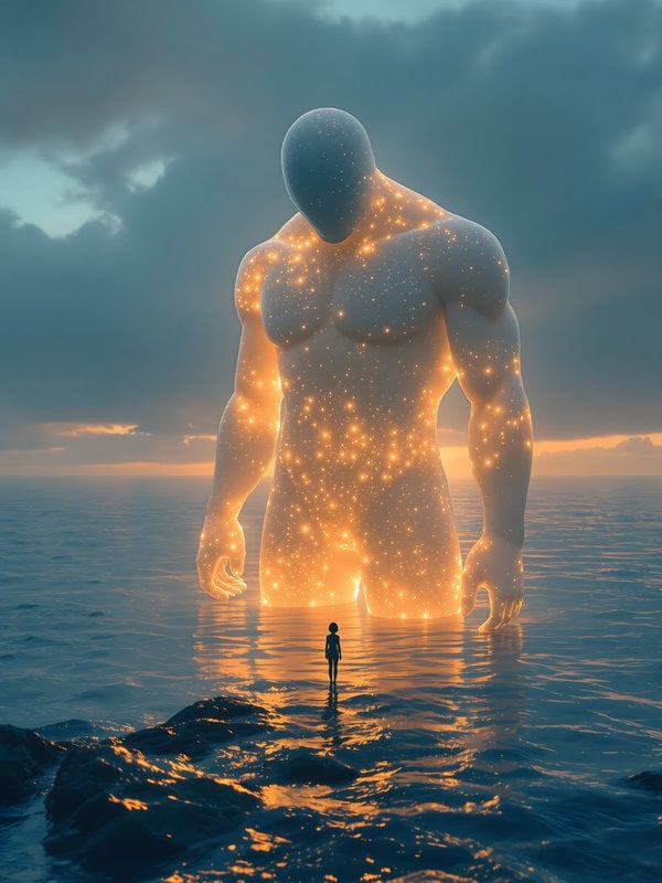 Celestial Giant in Water, Sparkling God Figure