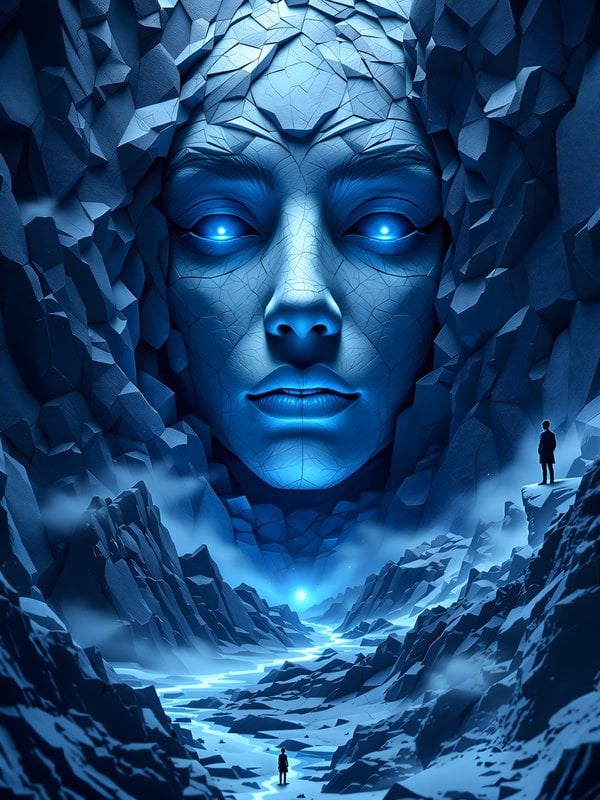 Cosmic Ice Goddess Valley with Glowing Eyes