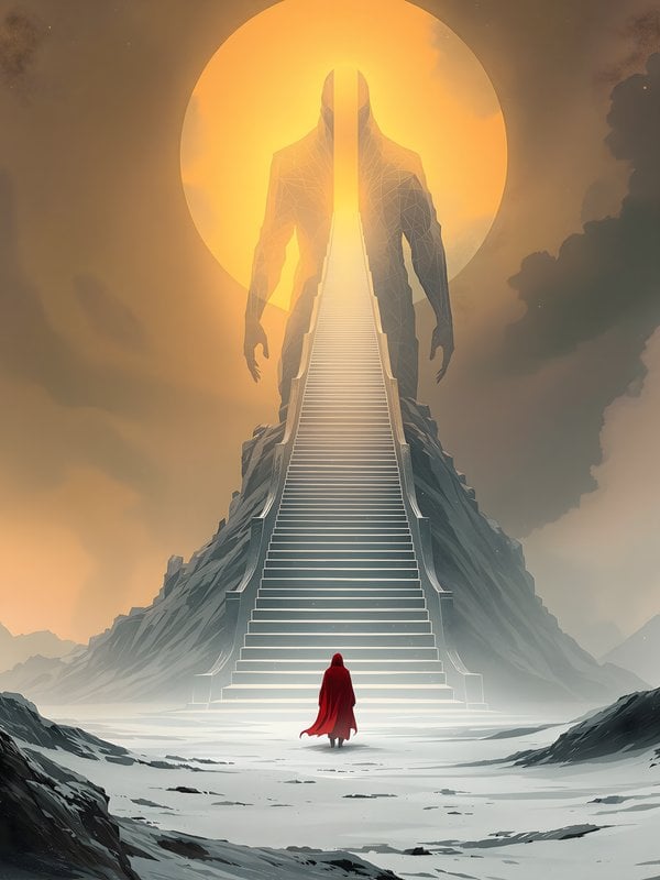 Red Cloak Ascending Giant's Steps to Golden Sun