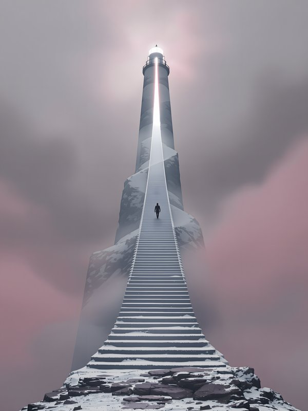 Stairway to Lighthouse in Dreamy Fog