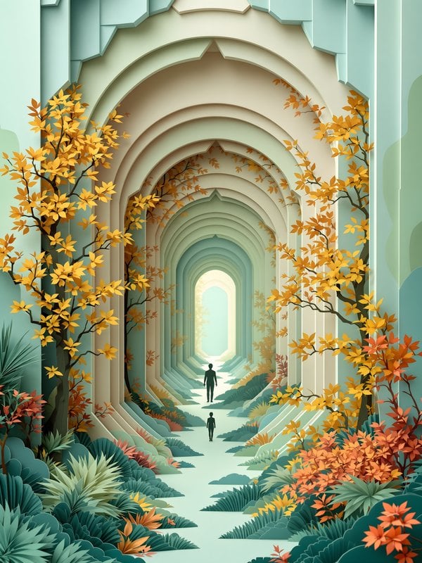 Fantasy Archway Path with Golden Autumn Leaves