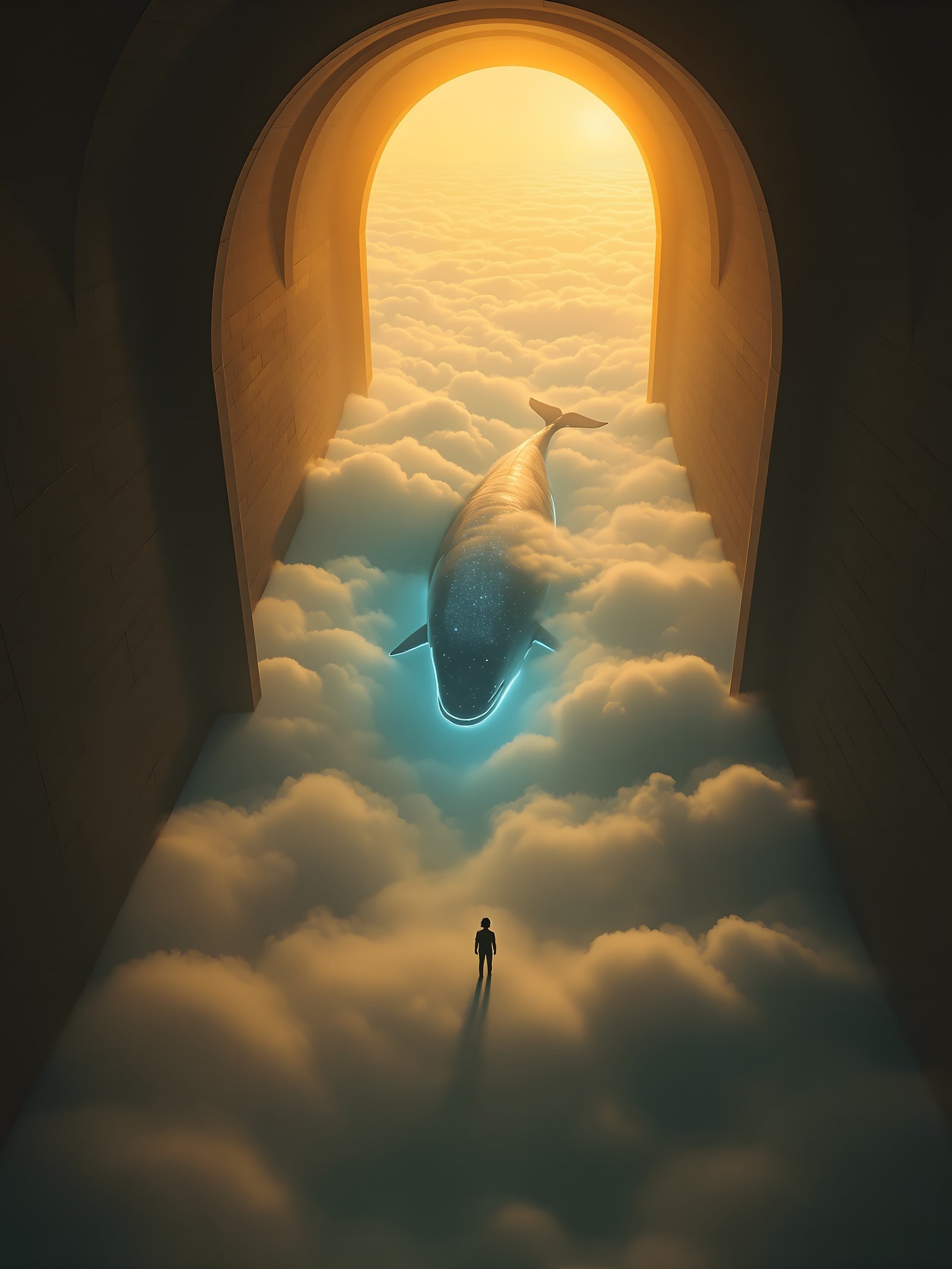 Cloud Portal Whale Dream, whale, clouds, portal, fantasy, surreal, dreamy