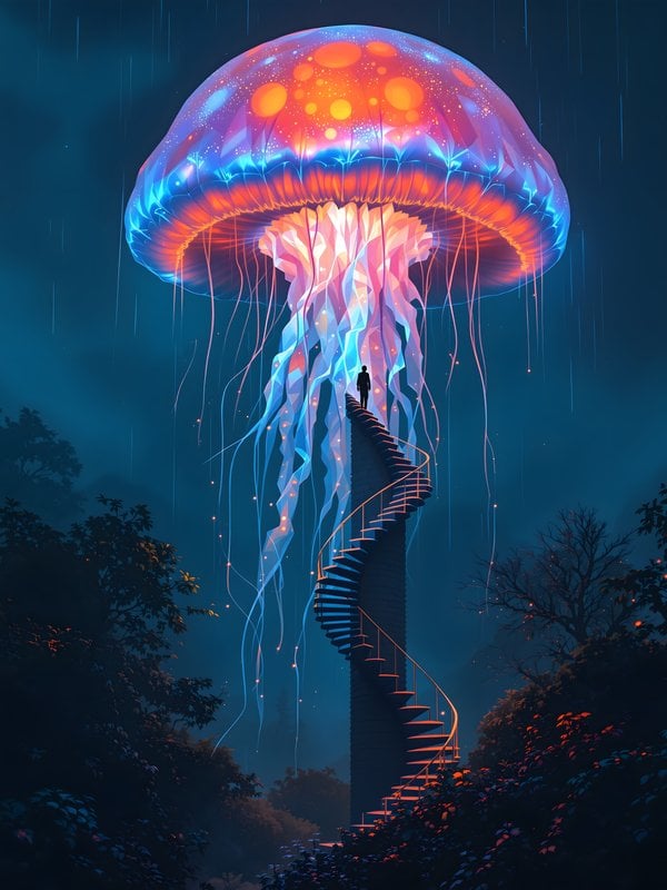 Cosmic Jellyfish Spiral Stairway Fantasy Art