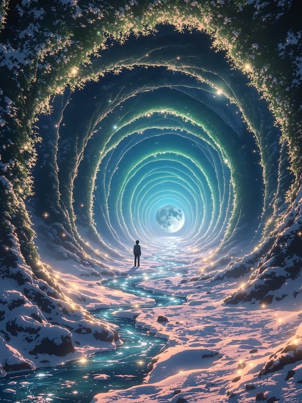 Winter Dreamscape Portal with Moon